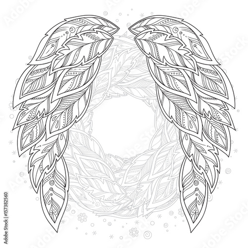 Wings feather. Pattern for coloring book.