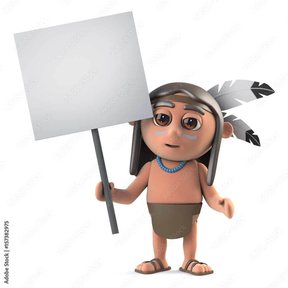 3d Funny cartoon Native American Indian character holding a placard Stock  Illustration | Adobe Stock