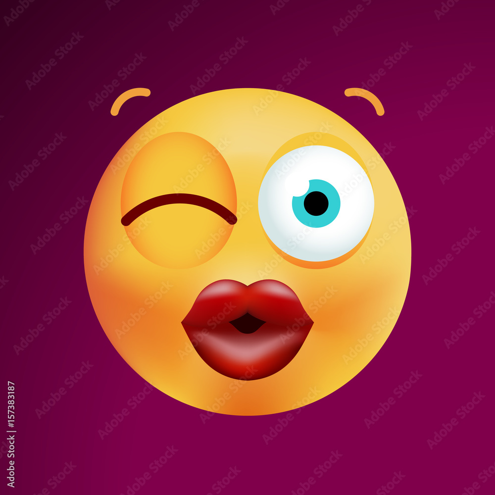 Naklejka premium Cute Kissing and Winking an Eye Emoticon on Dark Background . Isolated Vector Illustration 