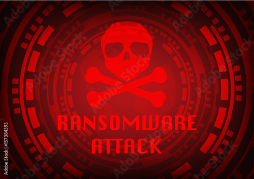 Abstract Malware Ransomware wannacry virus encrypted files with skull on wolrd map background. Vector illustration cybercrime and cyber security concept.