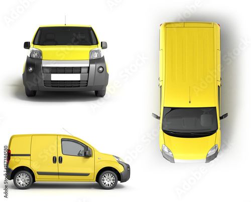 Collection Yellow delivery car in front on a white background 3D illustration