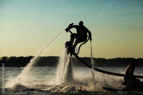 Flying over the water on a flyboard