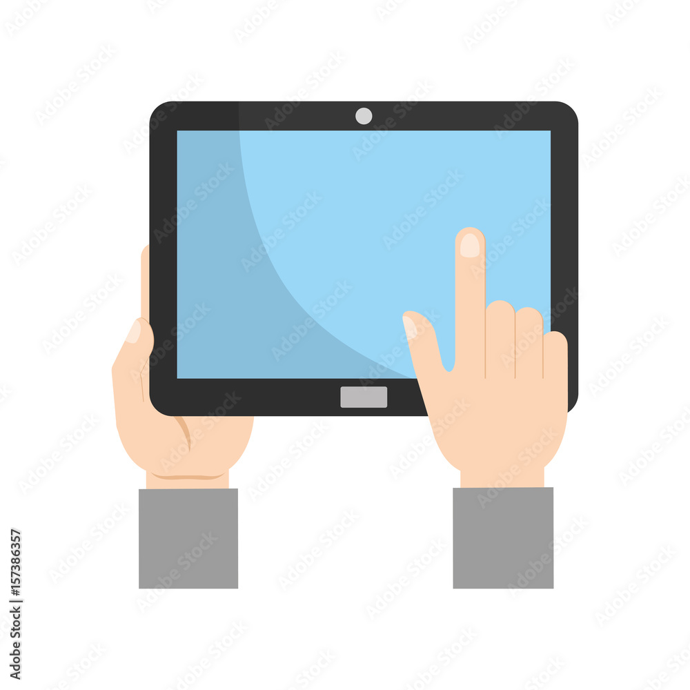 hands holding a tablet icon over white background. vector illustration hands holding a tablet icon over white background. vector illustration
