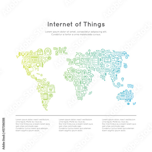 Vector Modern Icon Style Illustration of Internet of Things Concept with World Map