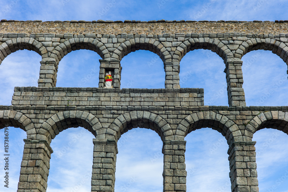 Ancient Roman Aqueduct in Segovia, Famous Spain Tourist Attractions. a magnificent monument that The most visited and photographed sight in Segovia, Spain Europe