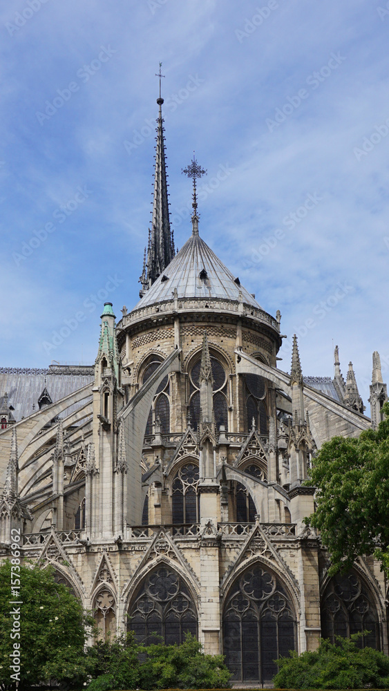 Obraz premium Photo of famous Notre Dame cathedral on a cloudy spring morning, Paris, France