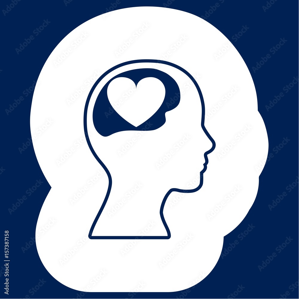 Human head silhouette and heart in brain Human head silhouette and heart in brain