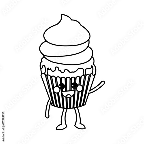 kawaii cupcake party celebration happy icon vector illustration