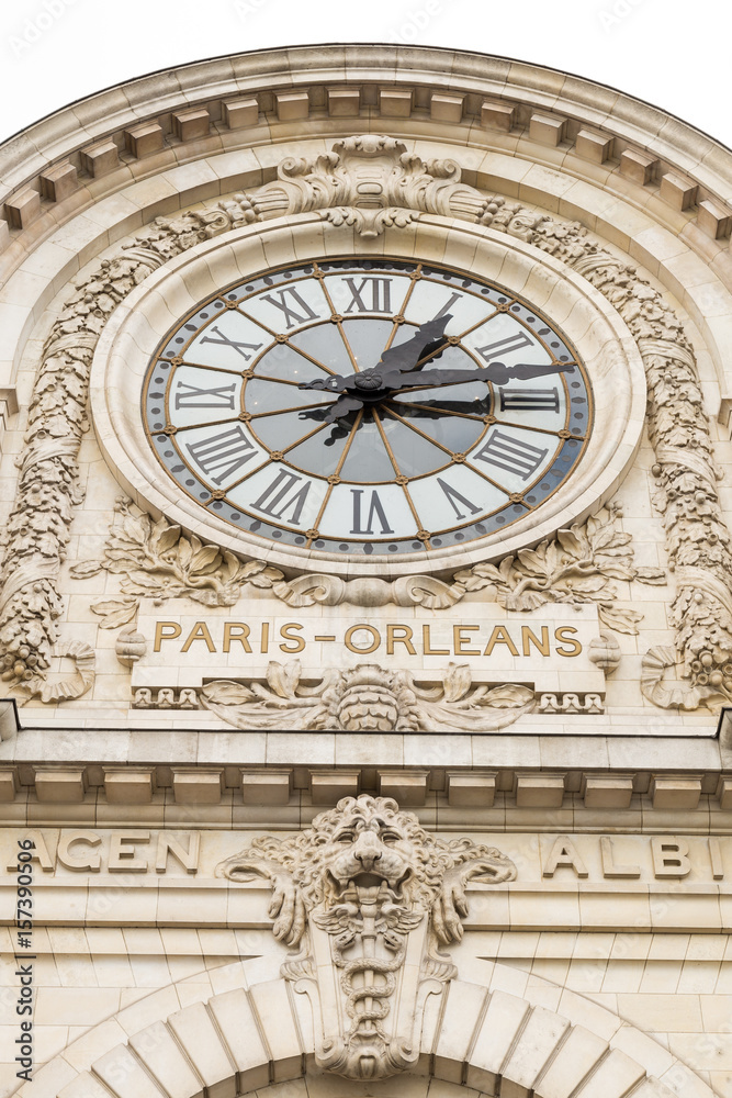 view of wall clock in D'Orsay Museum. D'Orsay - a museum on left bank of Seine, it is housed in former Gare d'Orsay