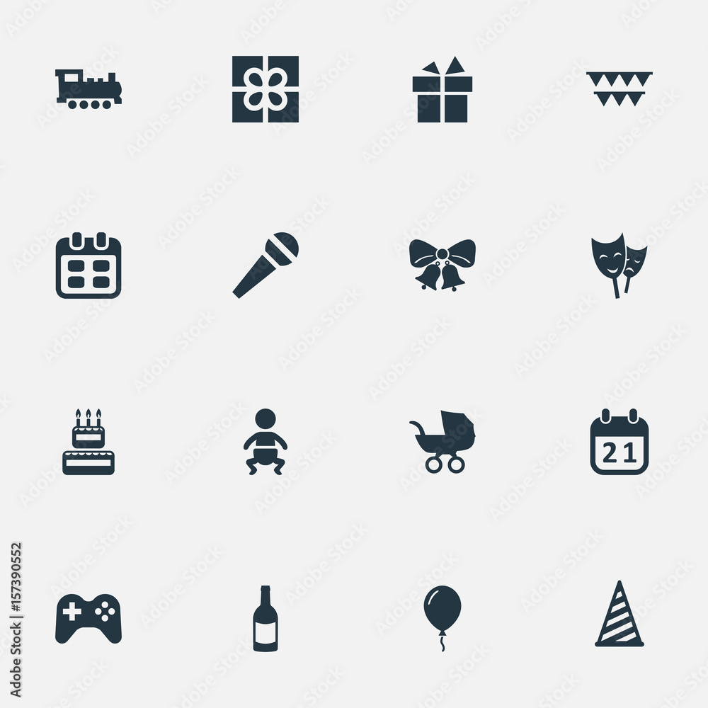 Vector Illustration Set Of Simple Birthday Icons. Elements Baby