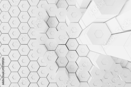 White geometric hexagonal abstract background, 3d rendering
