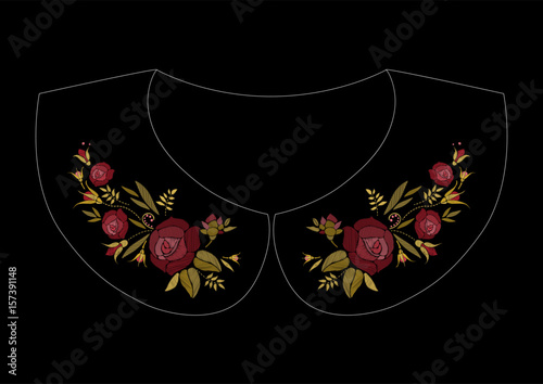 Satin stitch embroidery design with roses