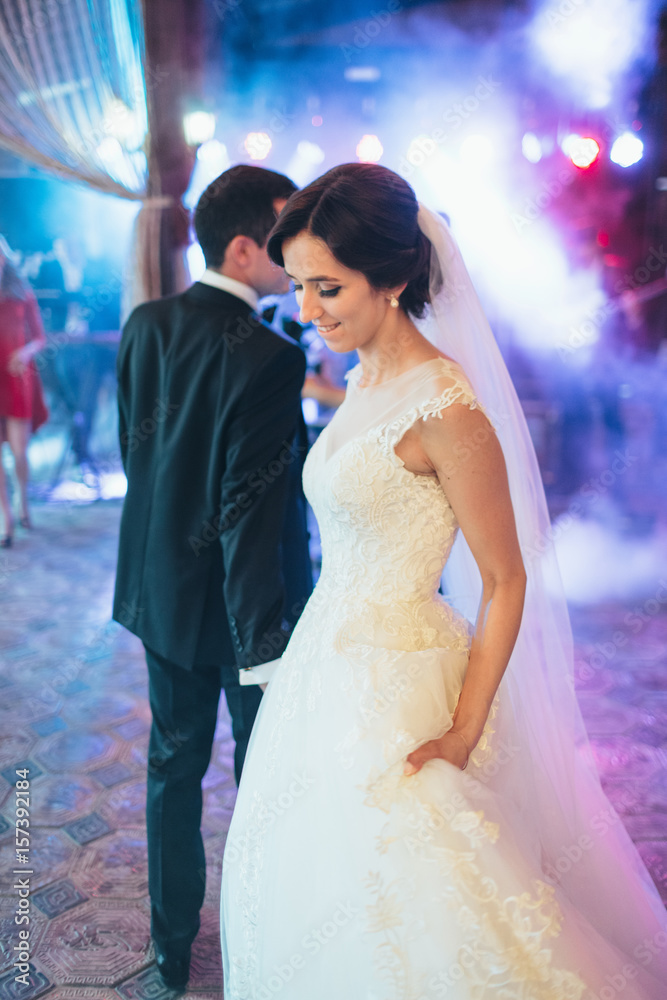 Fototapeta premium The charming brides dancing on the dancefloor