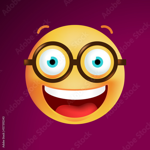 Cute Emoticon with Glasses on Black Background. Isolated Vector Illustration 