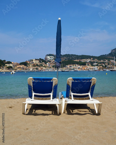 Beach chairs at Port de Soller, Mallorca, Spain