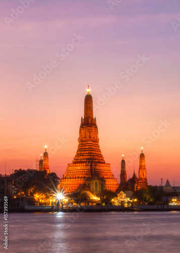 Wat arun night view temple in bangkok  Thailand