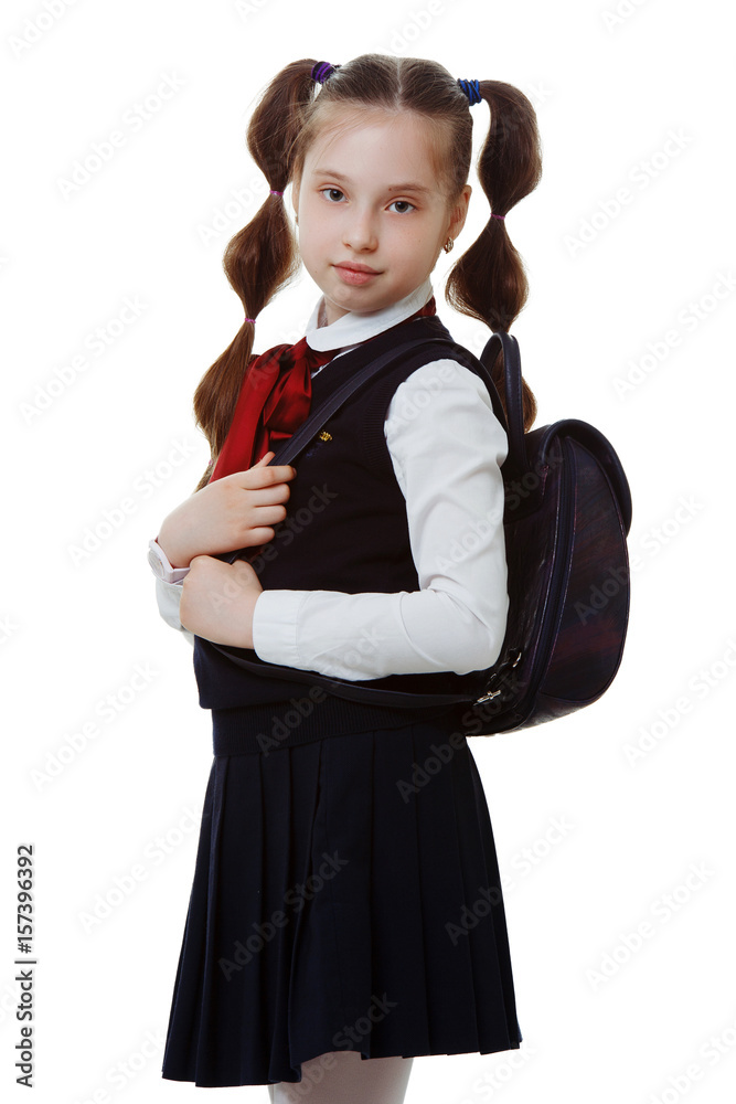 portrait of a young girl in school uniform isolated portrait of a young girl in school uniform isolated