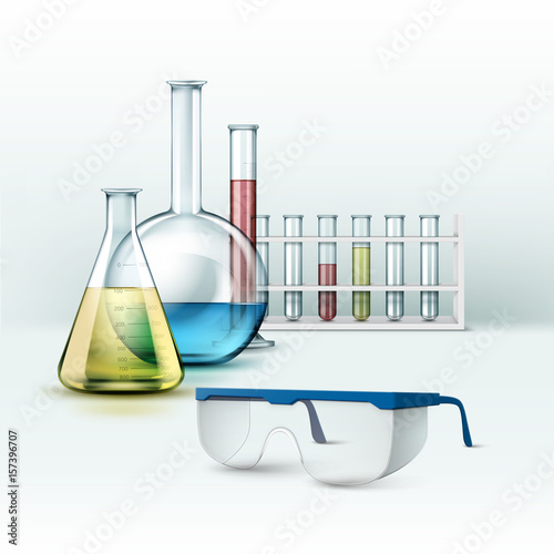 Laboratory flasks with glasses
