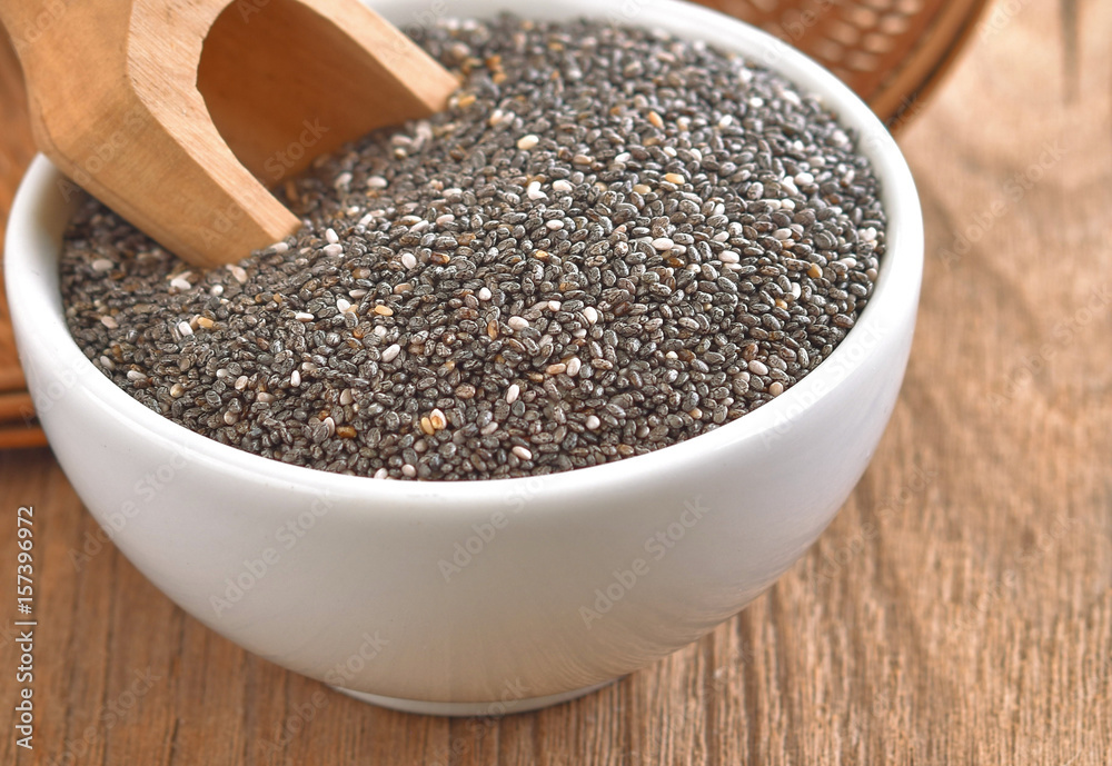 chia seeds in a white bowl on a table