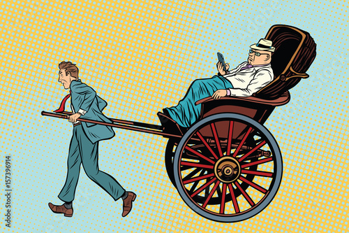 Businessman rickshaw carries a wealthy client