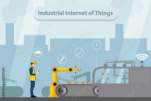 Industrial internet of things. Modern digital factory 4.0 . Vector illustration