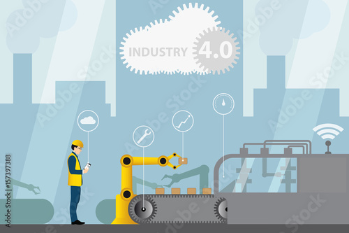 Industrial internet of things. Modern digital factory 4.0 . Vector illustration