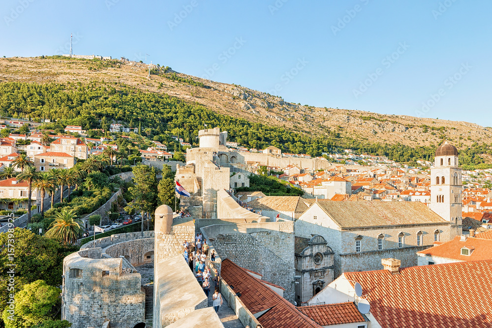Panorama of Old city with fortress walls in Dubrovnik