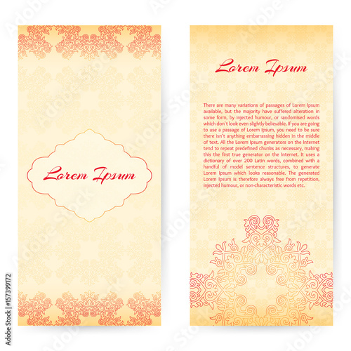Vector design with ornamental elements in asian style. For business or holiday template: flayer, brochure, coupon, ticket, banner, invitation, rack card. Place for your text.