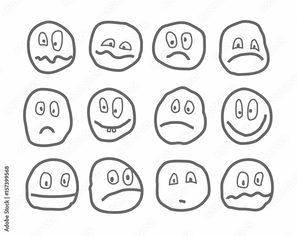 Emotion Rough Memes, emotions, vector icons, round. Different emotions. Rough dark ...