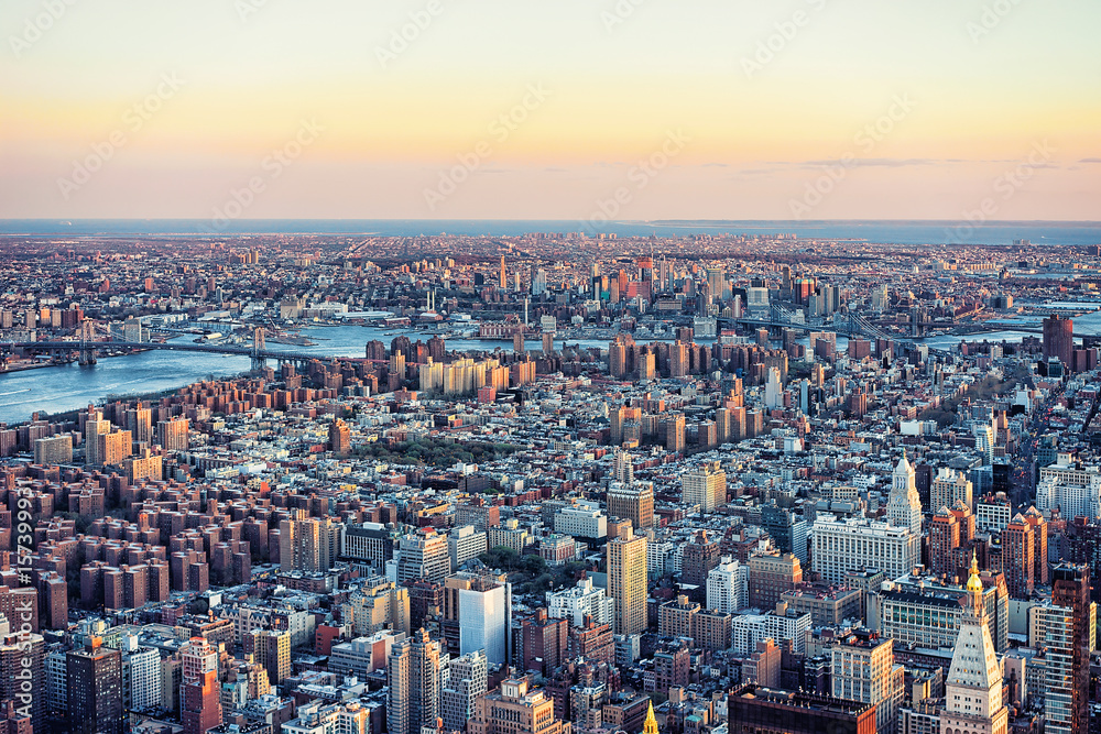 Aerial view on Skyscrapers in Manhattan and Brooklyn NYC