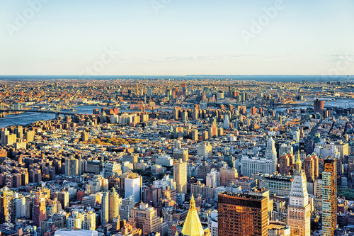 Aerial view of Skyscrapers in Manhattan and Brooklyn NYC