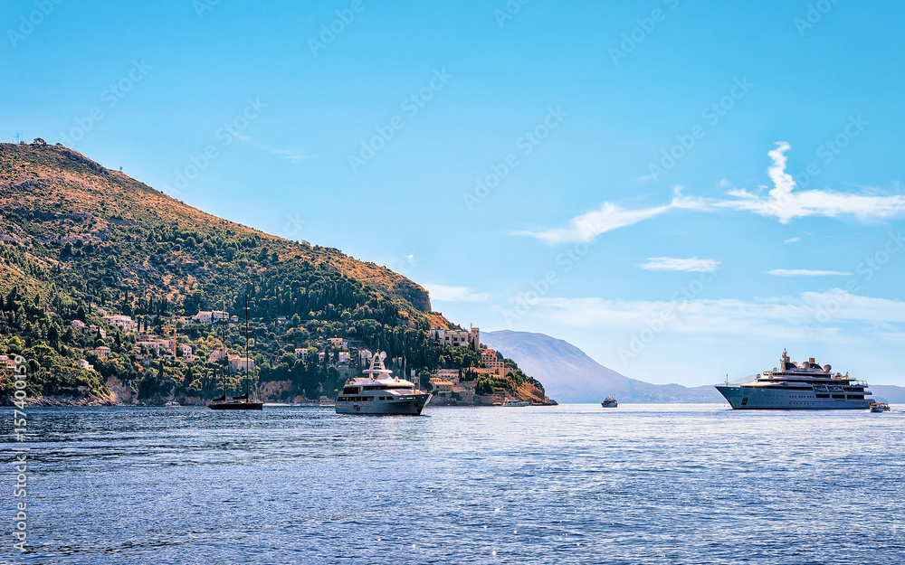 Luxury yachts at Lokrum Island of Adriatic Sea Dubrovnik