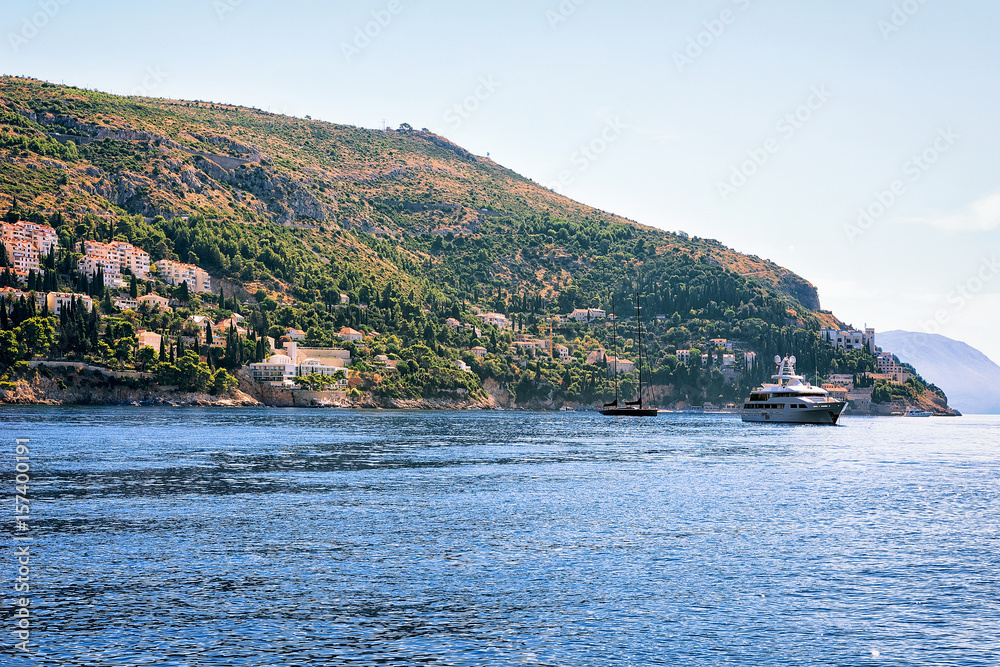 Luxury yachts at Lokrum Island at Adriatic Sea