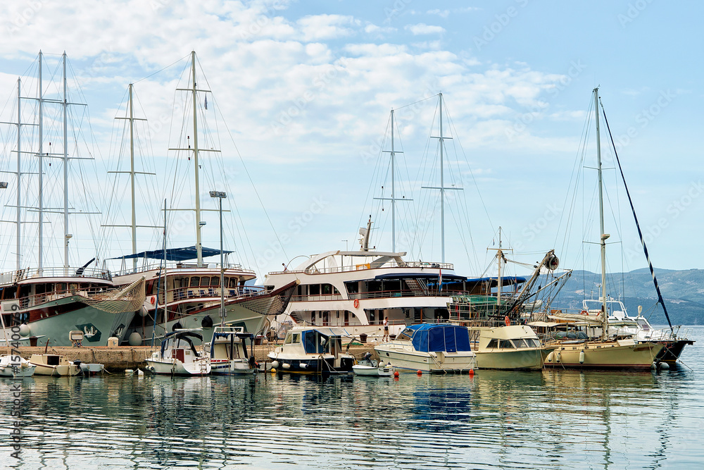 Sailboats at harbor in Adriatic Sea at Omis