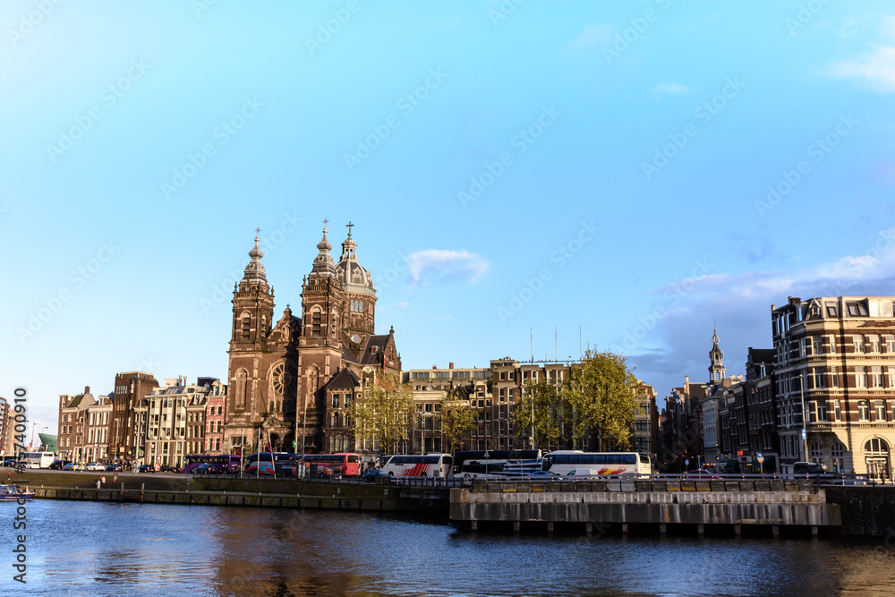 Amsterdam channels, historical places of Amsterdam, beautiful houses along the river
