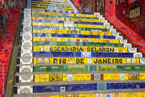 Bright view of the popular Selaron Steps tourist attraction in downtown Rio de Janeiro, Brazil