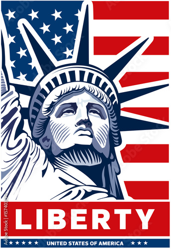Statue of Liberty, USA flag, NYC,