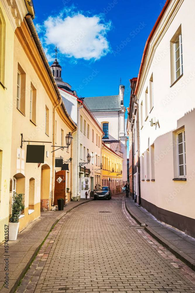 Street and Dominican Church of Holy spirit in Vilnius