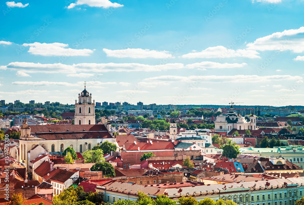Panoramic view on Vilnius cityscape and churches