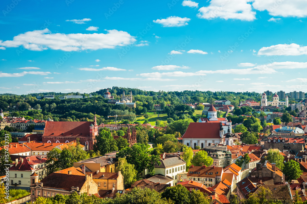 Panoramic view of Vilnius cityscape with churches