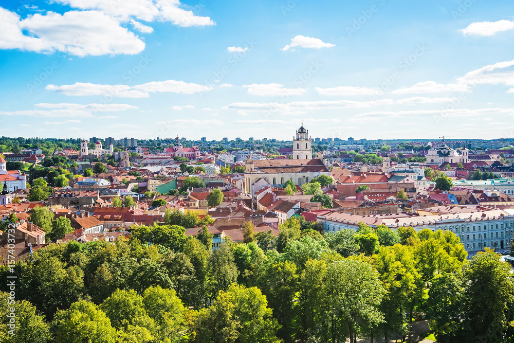 Panorama of Vilnius cityscape with churches