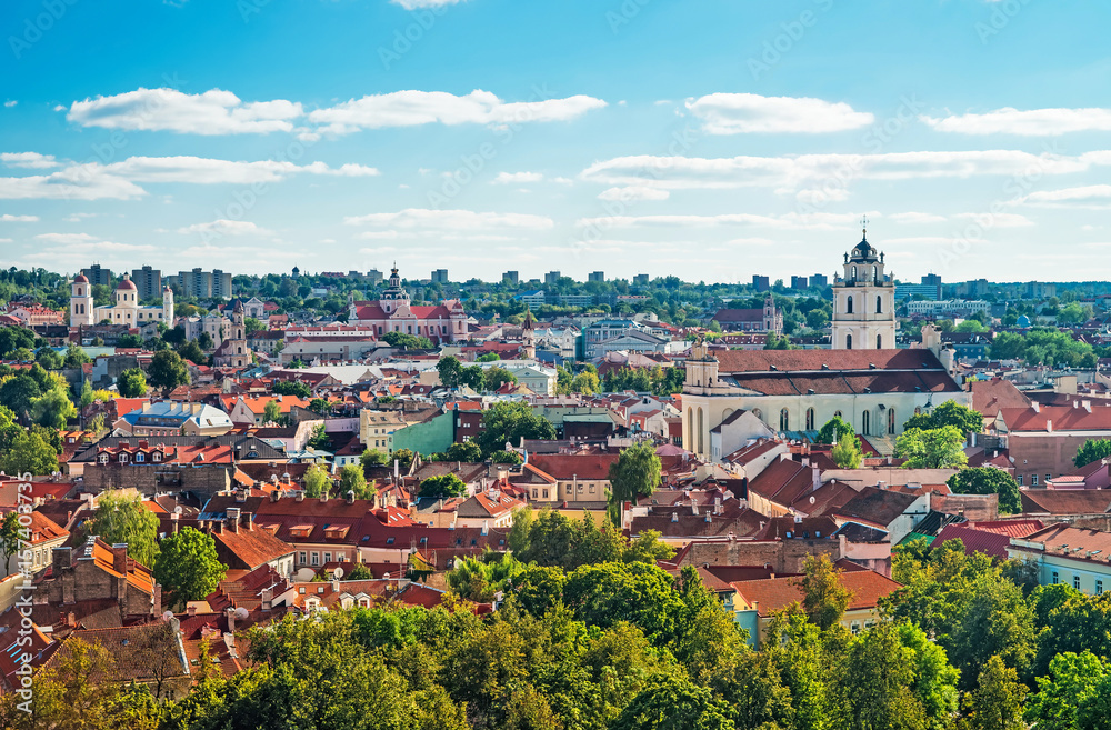 Panorama of Vilnius cityscape and churches