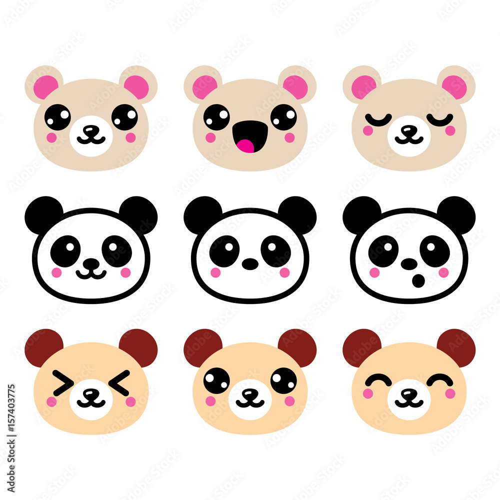 Cute Kawaii bear icons set, panda bear design
Cute Kawaii bear icons set, panda bear design