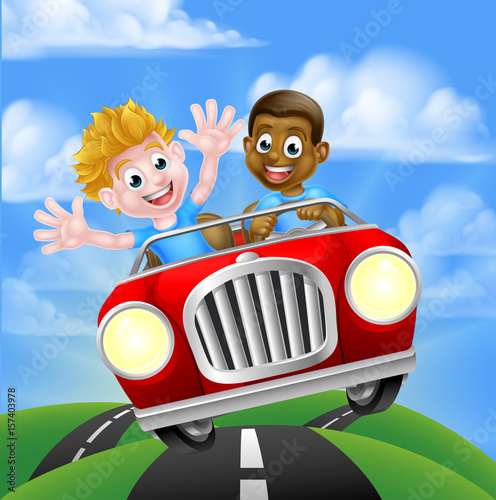 Cartoon Boy Children Driving Car
