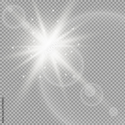 Sunlight, special lens flare, light effect. Sun flash with rays and spotlight. illustration.