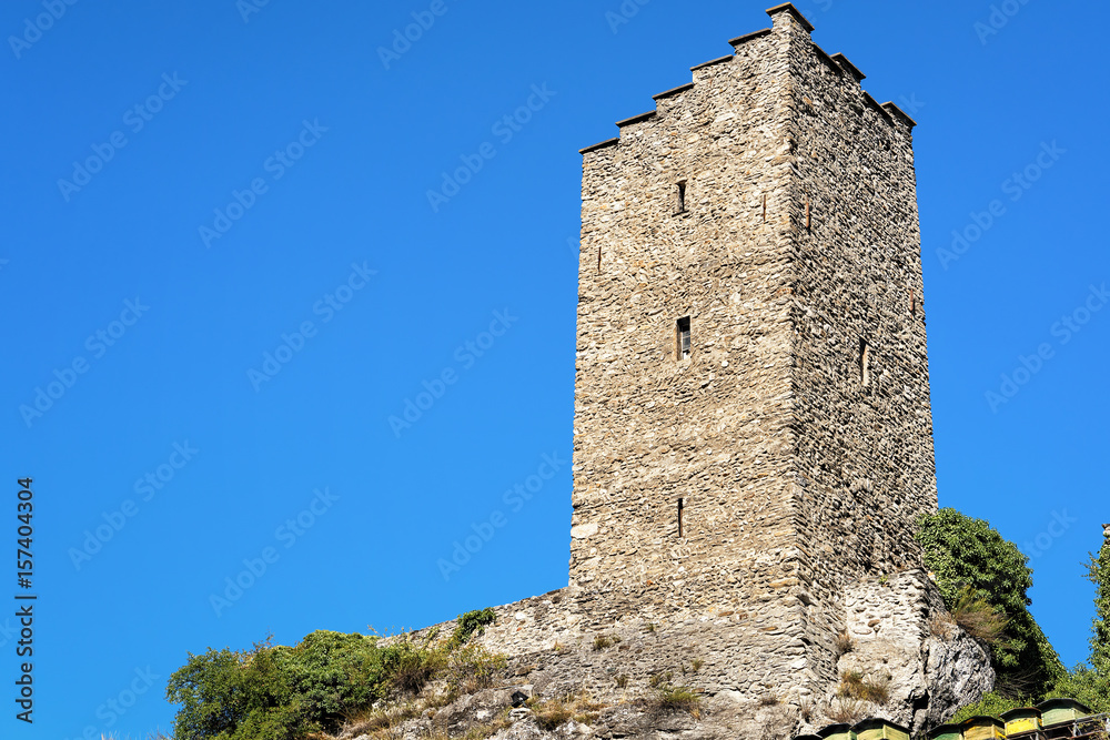 Tower of Majorie Castle at Sion Valais Switzerland