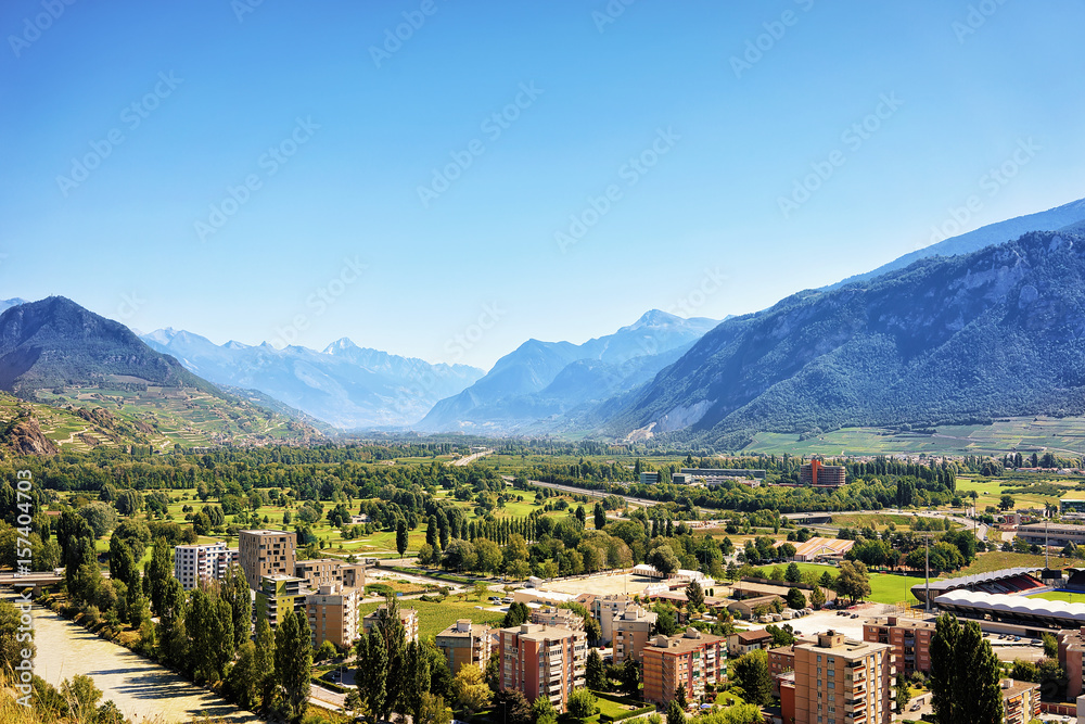 Landscape at Sion with Rhone River