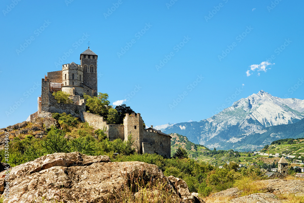 Ancient Valere Basilica on hill of Sion Valais Switzerland