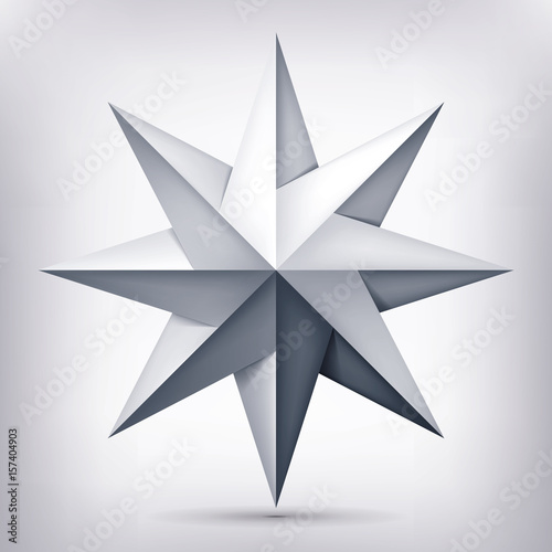 Volume eight-pointed twisted star, 3d object, geometry shape, mesh version, abstract vector 