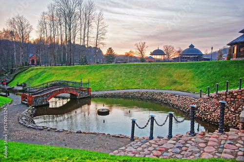 Small Pond with bridge in Belmontas Pavilniai regional park Vilnius photo